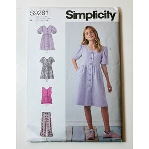 Girls Simplicity 9281 Size 7-14 Summer Outfit Dress, Top Pants - vn